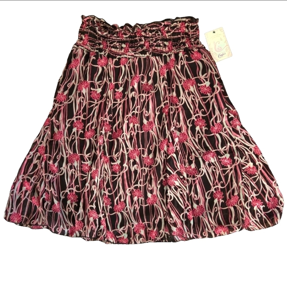 Y2K Candie's Floral Pull On Skirt Size Large Pink Brown Chiffon Lined NWT